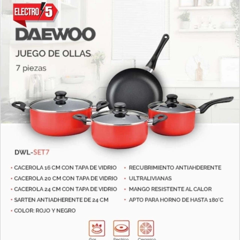 Set De Ollas Bateria Cocina Cacerola Sarten 7 Piezas Daewoo