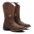 Bota Texana Feminina Premium Stellar em couro marrom com estrelas douradas e detalhes em costura.