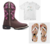 Bota Texana Feminina Floral + Camiseta + Chinelo