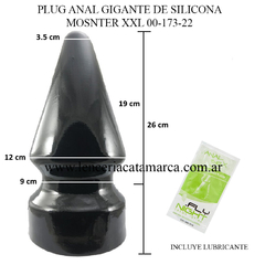Plug anal gigante de silicona Mosnter XXL, medidas y lubricante incluido.