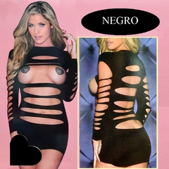 VESTIDO DE LYCRA CON MANGAS NEGRO 005-E9N