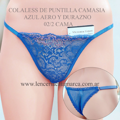 VICTORIA COSSY TANGA COLALESS DE PUNTILLA CAMASIA AZUL AERO Y DURAZNO 02/2 CAMA