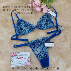 VICTORIA COSSY CONJUNTO TRIANGULO DE PUNTILLA Y COLALESS REGULABLE CELESTE 100 CELE 02 CELE - comprar online