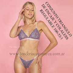VICTORIA COSSY CONJUNTO TRIANGULO DE PUNTILLA Y COLALESS REGULABLE LAVANDA Y ROSADO 100 GRET 53/1 GRET