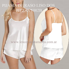 LUCIA PIJAMA DE RASO LISO DOS PIEZAS BLANCO 1002B