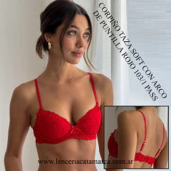 VICTORIA COSSY CORPIÑO TAZA SOFT CON ARCO DE PUNTILLA ROJO 103/1 PASS - comprar online