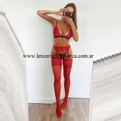 MALENA MEDIA BUCANERA LYCRA PUNTILLA ANCHA SIN SILICONA ROJO 111ER - comprar online
