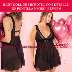 Comprar baby doll negro de microtul y puntilla sin aro. Camisón sexy corto con transparencias y encaje. Lencería online en Argentina.