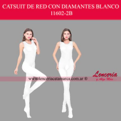 Comprar catsuit de red blanco con brillos y abertura. Body entero erótico para mujer con strass. Lencería online en Argentina.