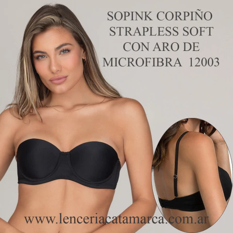 SOPINK CORPIÑO STRAPLESS TAZA SOFT CON ARO DE MICROFIBRA NEGRO 12003N