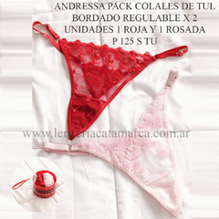 ANDRESSA PACK COLALES DE TUL BORDADO REGULABLE X 2 UNIDADES 1 ROJA Y 1 ROSADA P 125 S TU