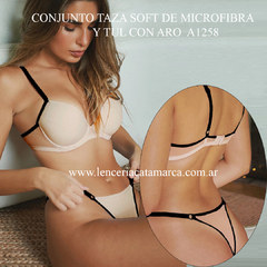 ANDRESSA CONJUNTO TAZA SOFT DE MICROFIBRA Y TUL CON ARO Y COLALESS REGULABLE SOFIA A 1258SO