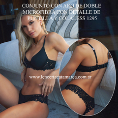 ANDRESSA CONJUNTO CON ARO DE DOBLE MICROFIBRA Y CON DETALLE DE PUNTILLA Y COLALESS NEGRO A 1295N