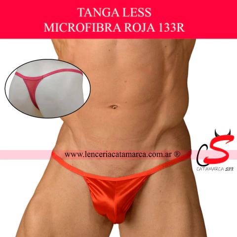 Tanga less masculina de microfibra color rojo pasión, a la venta en Lencería Catamarca. Ropa interior erótica y sexy para hombre.