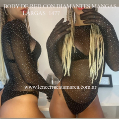 BODY DE RED CON DIAMANTES MANGAS LARGAS NEGRO BODY 1477