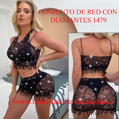 CONJUNTO DE RED CON DIAMANTES NEGRO 1479