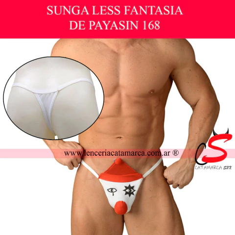 Sunga less de fantasía para hombre con diseño de payaso, a la venta en Lencería Catamarca. Ropa interior divertida y erótica para hombre.
