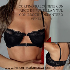 VICTORIA COSSY CORPIÑO BALCONETE CON ARCO DE PUNTILLA Y TUL CON BROCHE DELANTERO VENECIA NEGRO 171