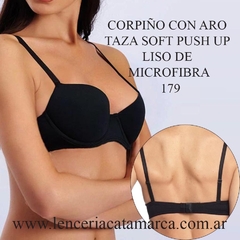 Corpiño negro con aro y taza soft push up de microfibra, modelo 179.