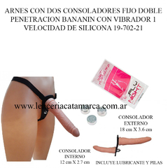 CAIMAN ARNES CON DOS CONSOLADORES FIJO DOBLE PENETRACION BANANIN CON VIBRADOR 1 VELOCIDAD DE SILICONA 19-702-21
