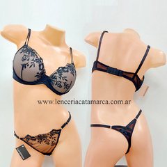 ANDRESSA CONJUNTO SOFT DE TUL BORDADO CON ARO Y COLALESS REGULABLE DE TUL NEGRO E 2050 E 2148N - tienda online