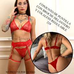 INTIMATE CONJUNTO PUNTILLA CON BROCHE DELANTERO Y COLALESS REGULABLE ROJO 218R
