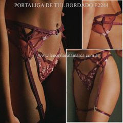 ANDRESSA PORTALIGA DE TUL BORDADO VINO E 2244VI