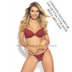 PLAYBOY CONJUNTO TAZA SOFT CON ARO DE ENCAJE Y TUL CON DETALLE DE PUNTILLA TWILIGHT Y COLALESS REGULABLE 23410BO 2341ABO