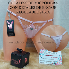 PLAYBOY COLALESS SHIMMER STRING DE MICROFIBRA Y DETALLE DE PUNTILLA REGULABLE ROSADO 2406ARO TU
