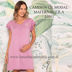 Camison de modal maternal lila con detalles en botones, modelo 25051, ideal para mujeres embarazadas.