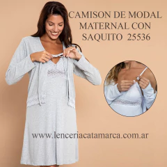 BIANCA SECRETA SET DE CAMISON DE MODAL MATERNAL CON SAQUITO GRIS 25536G
