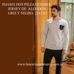 BIANCA SECRETA PIJAMA DOS PIEZA HOMBRE JERSEY DE ALGODON GRIS Y NEGRO 25623G