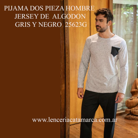 BIANCA SECRETA PIJAMA DOS PIEZA HOMBRE JERSEY DE ALGODON GRIS Y NEGRO 25623G