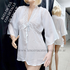 MORDISCO BATA TUL CON VOLADOS Y CINTA DE RASO BLANCO 270B