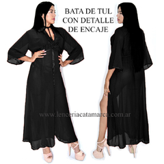 MORDISCO BATA LARGA TUL CON DETALLE DE PUNTILLA NEGRO 275N
