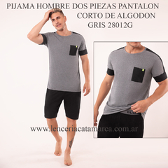 SOPINK PIJAMA HOMBRE DOS PIEZAS PANTALON CORTO DE ALGODON GRIS 28012G