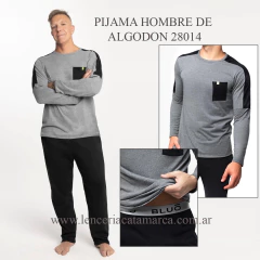 SOPINK PIJAMA HOMBRE DOS PIEZAS PANTALON LARGO DE ALGODON GRIS TOPO 28014GT