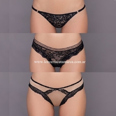 ANDRESSA PACK DE TANGA HILO 3 MODELOS DIFERENTES DE ENCAJE NEGRO L 310S
