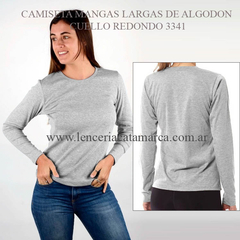 ETIQUETA CAMISETA MANGAS LARGAS DE ALGODON CUELLO REDONDO GRIS 3341G