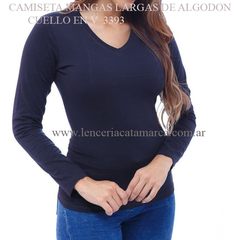 ETIQUETA CAMISETA MANGAS LARGAS DE ALGODON CUELLO EN V NEGRO 3393N