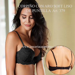 MEU BEM CORPIÑO CON ARO SOFT LISO DE PUNTILLA NEGRO 379N