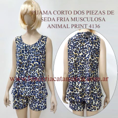 POEMA PIJAMA CORTO DOS PIEZAS DE SEDA FRIA MUSCULOSA ANIMAL PRINT 4136AP