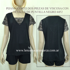 POEMA PIJAMA CORTO DOS PIEZAS DE VISCOSA CON DETALLE DE PUENTILLA NEGRO 4452N