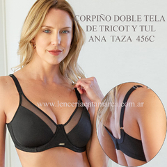 MEU BEM CORPIÑO DOBLE TELA DE TRICOT Y TUL ANA NEGRO TAZA C 456NC