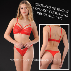 ANA KENDY CONJUNTO CON ARO DE ENCAJE Y TIRAS Y COLALESS REGULABLE ROJO 470R