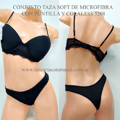 LODY CONJUNTO TAZA SOFT CON ARO DE MICROFIBRA CON PUNTILLA Y COLALESS NEGRO 5208N