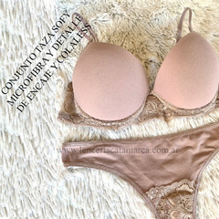 LODY CONJUNTO TAZA SOFT DE MICROFIBRA CON PUNTILLA Y COLALESS NUDE 5208NU