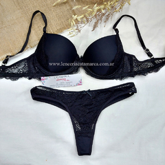 LODY CONJUNTO TAZA SOFT CON BASE DE MICROFIBRA Y PUNTILLA CON COLALESS NEGRO 5259N