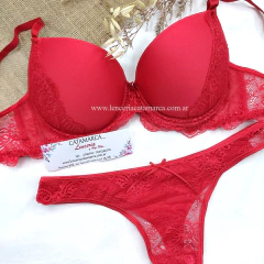 LODY CONJUNTO TAZA SOFT CON BASE DE MICROFIBRA Y PUNTILLACON COLALESS ROJO 5259R
