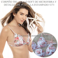 LODY CORPIÑO TRIANGULO SOFT DE MICROFIBRA Y DETALLES DE PUNTILLA BLANCO ESTAMPADO 5273B